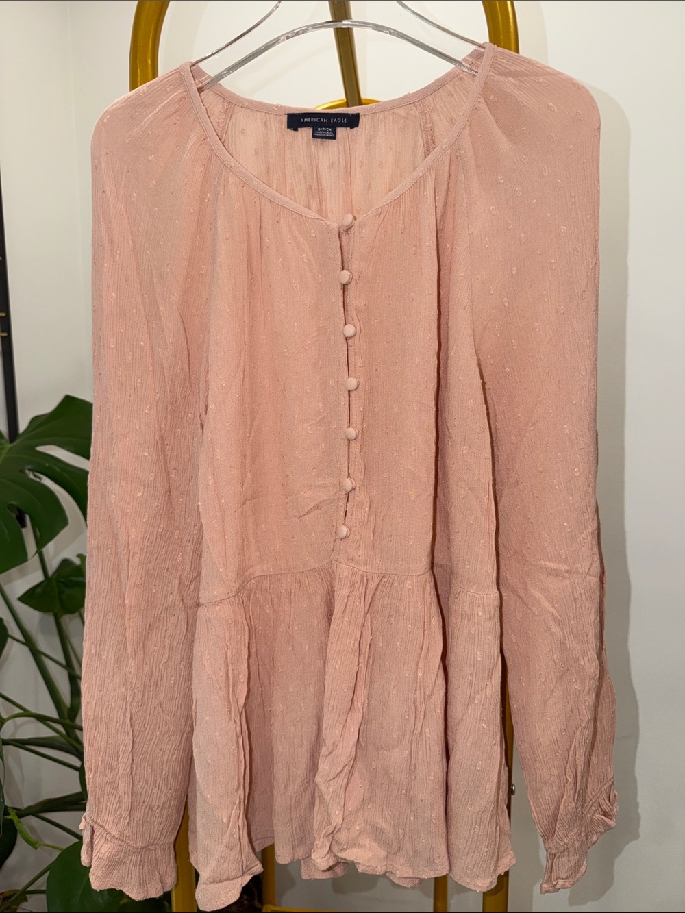 American Eagle Outfitters Blush Pink Button-Front Peplum Tunic